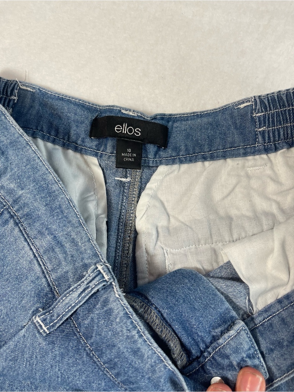 Ellos Wide Leg Chambray Culotte Jeans Elastic Back Size 10 Cropped - Picture 10 of 11